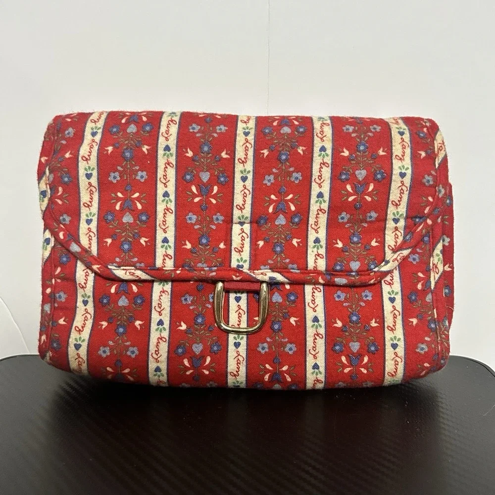 Vintage Lanz Cosmetic Toiletries Travel Bag Kit Floral Stripe Print